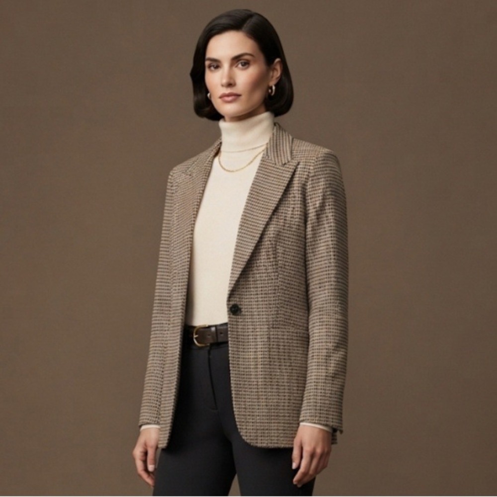 HM Womens Houndstooth Single Button Blazer Brown Black Size 4 Tailored Jacket